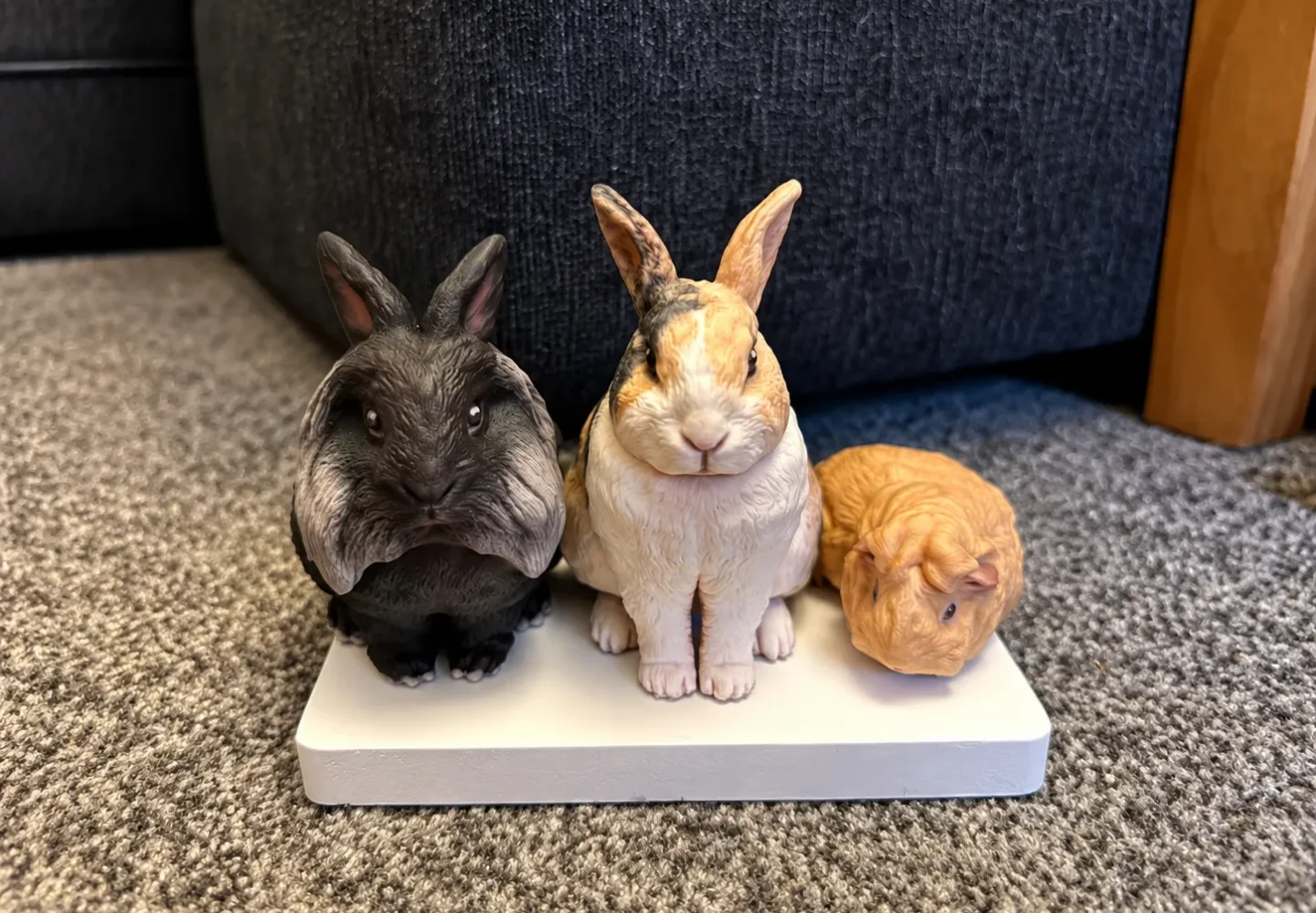 Bonnie Lionhead rabbit with her custom rabbit figurine