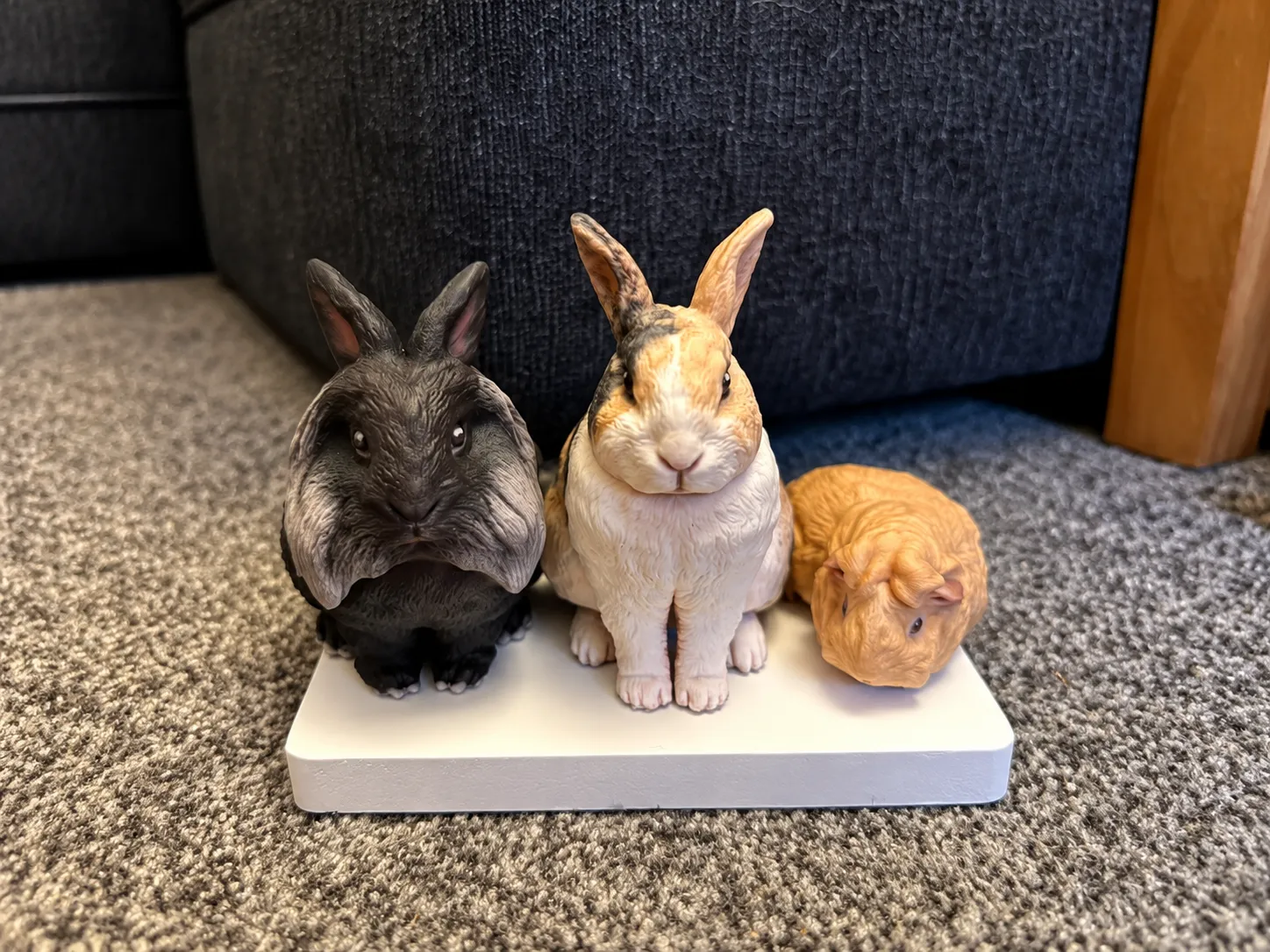Bonnie Lionhead rabbit with her custom rabbit figurine